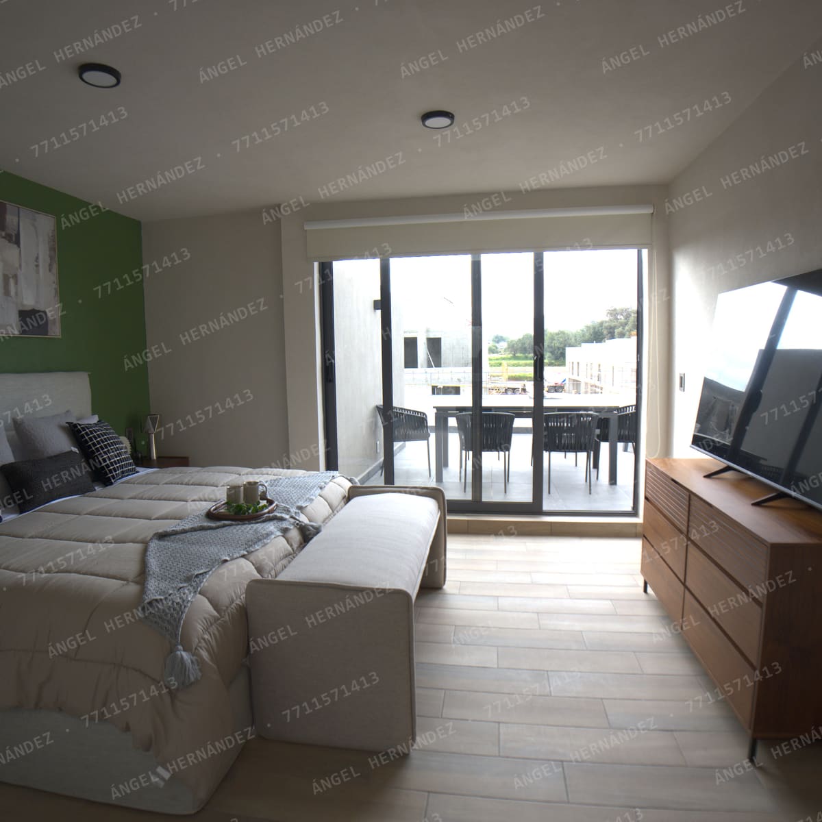 Recámara principal con puertas de cristal al roof garden en Creta Planta Alta, Basalto
