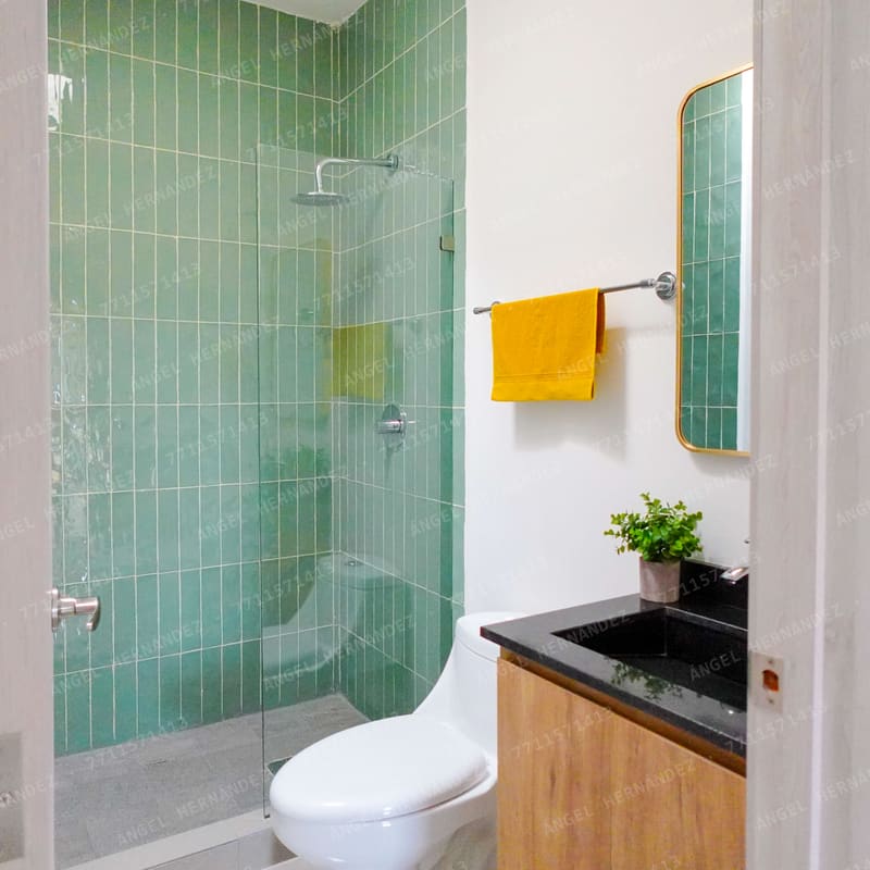 Baño completo con cancel de cristal en modelo Amaral Ampliada, Señeros